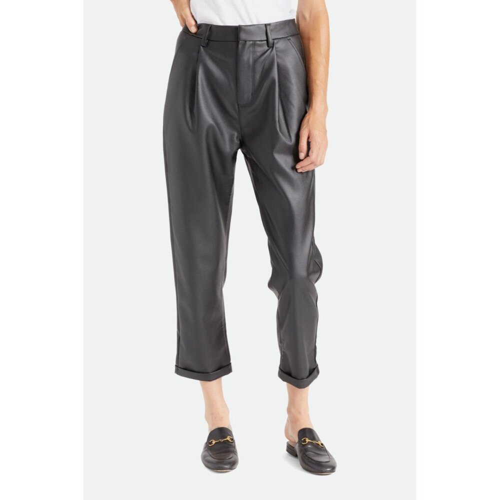 Brixton Womens Aberdeen Black Faux Leather Trouser Pants High Waist size 27